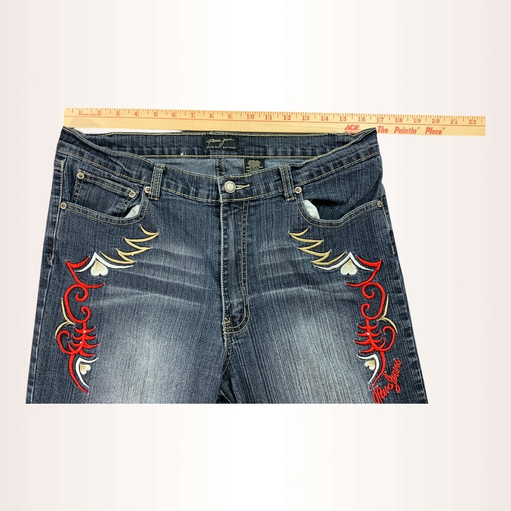 Paco Jeans Womens‎ 33x31 Blue Bootcut Stretch Embroidered Wings Western Y2K - Picture 6 of 15
